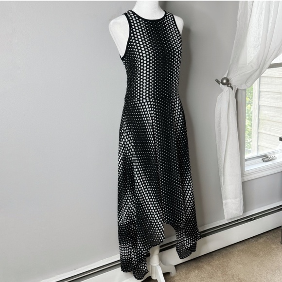 Michael Kors Georgette Dress Handkerchief Hem Black White Ombre Dot Print Size 2 - Picture 5 of 16